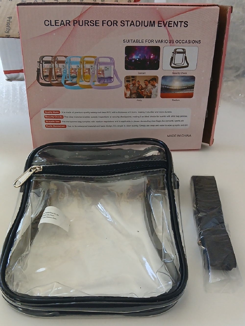 Clear Stadium-Approved Adjustable Crossbody Bag with Black Trim